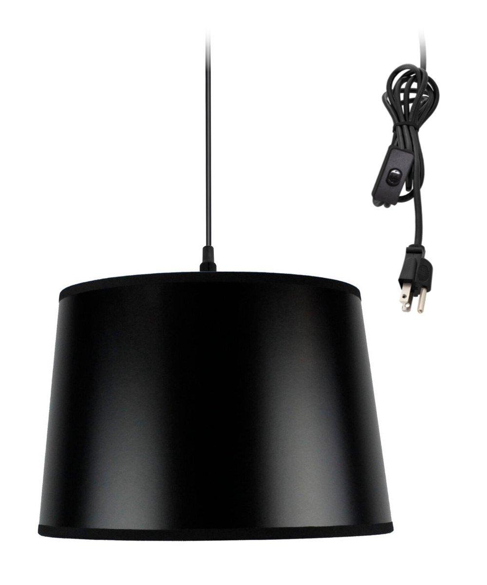 Home Concept Black Swag Plug-in Pendant with Shallow Drum Shade