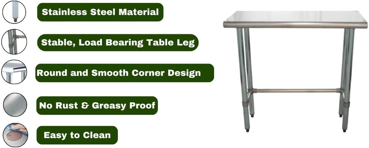 24" x 24" Stainless Steel Utility Work Table with Open Base