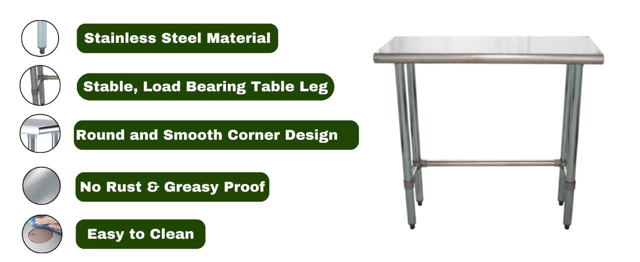 Amgood Stainless Steel Open Base Work Table