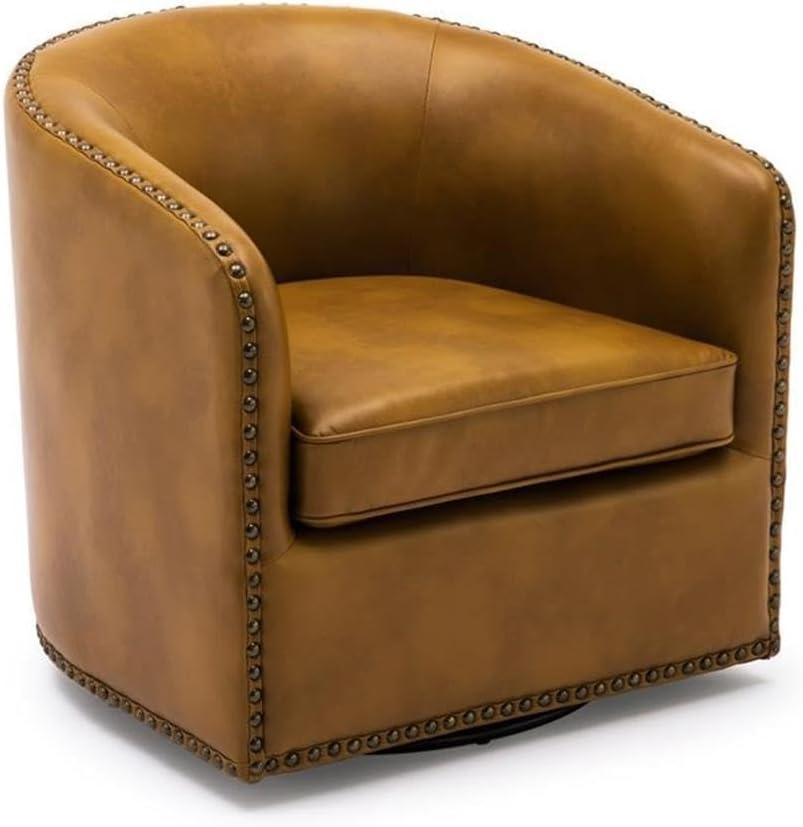 Comfort Pointe Tyler Faux Leather Solid Swivel Armchair, Camel Brown