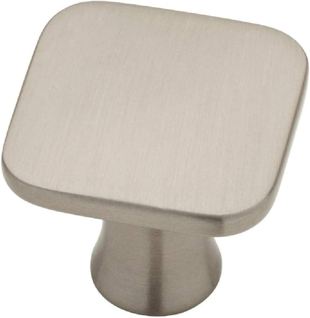 Satin Nickel Square Modern Cabinet Knob with Mounting Hardware