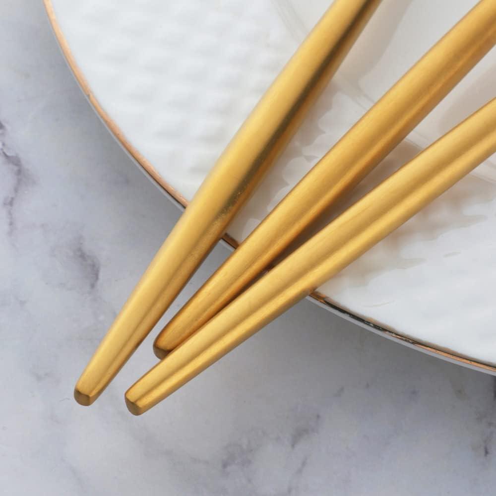 BUY&USE 12 PCS Modern Stainless Steel Dinnerware Flatware Set, Reusable Popular Dinner Fork, Widely Use on Home, Restaurant, Party, 8.6 Inch, Gold