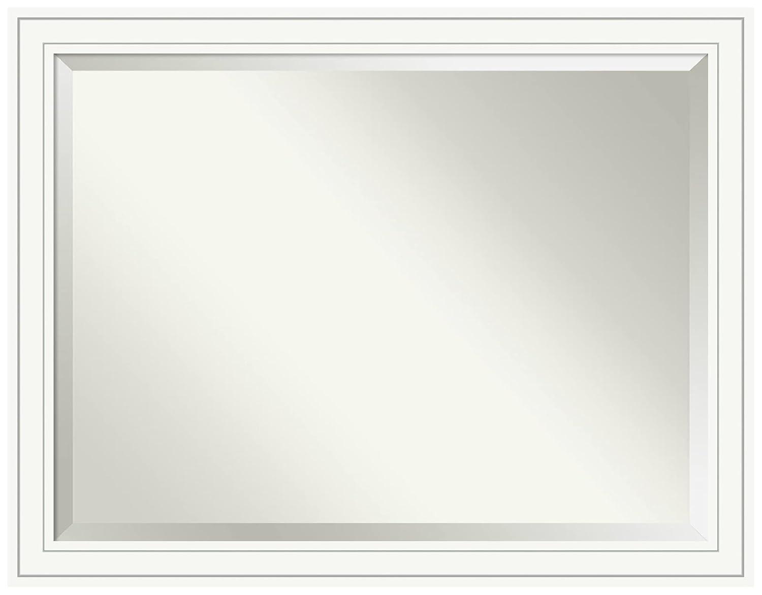 Craftsman White Beveled Wood Bathroom Wall Mirror