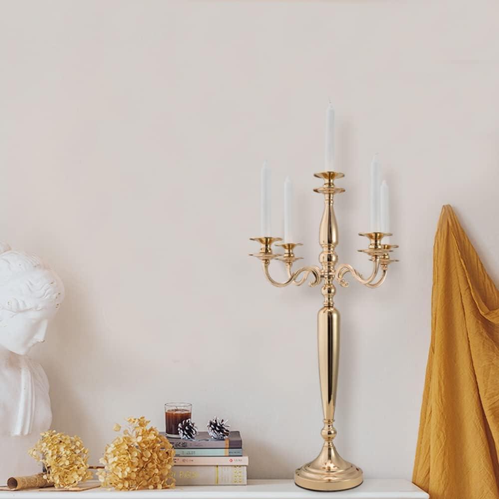 Gold 28-Inch 5-Arm Metal Candelabra Candle Holder