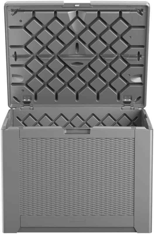 Gray Lockable Plastic Wicker Deck Storage Box