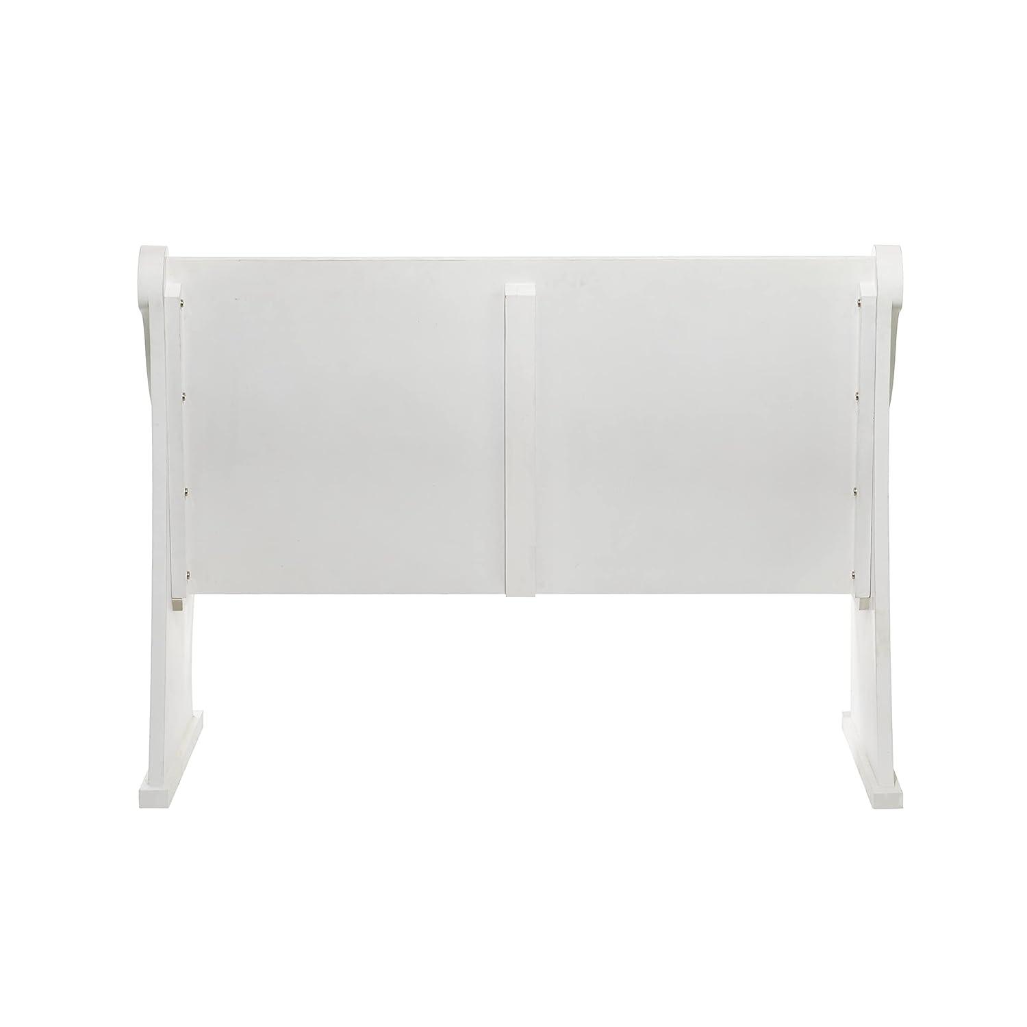 DecMode Wood Storage Bench with Scrolled Armrests, White