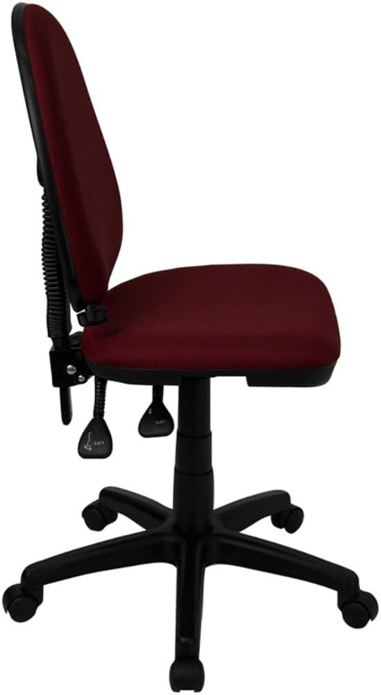 Burgundy Fabric Mid-Back Swivel Task Chair with Adjustable Arms