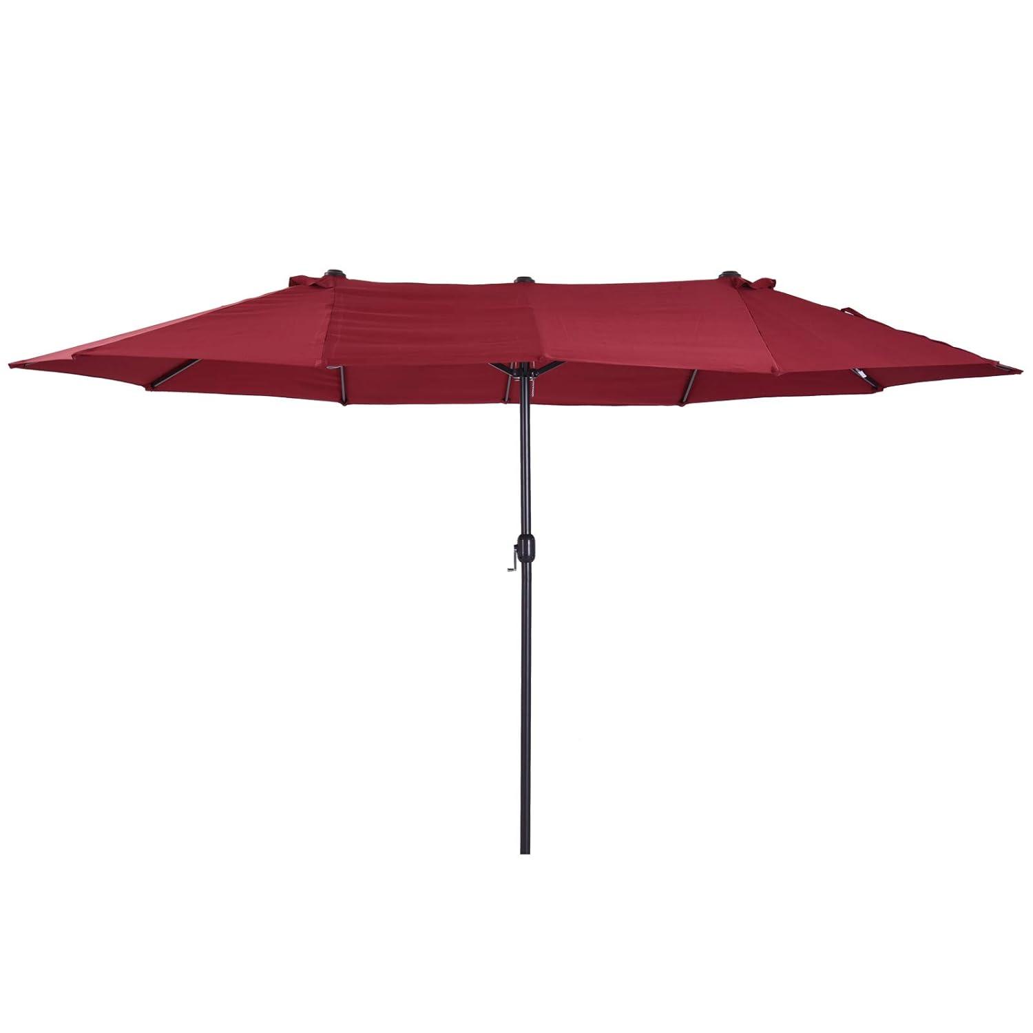 Outsunny Extra Large 15ft Patio Umbrella, Double-Sided Outdoor Umbrella with Crank Handle and Air Vents for Backyard, Deck, Pool, Market, Red