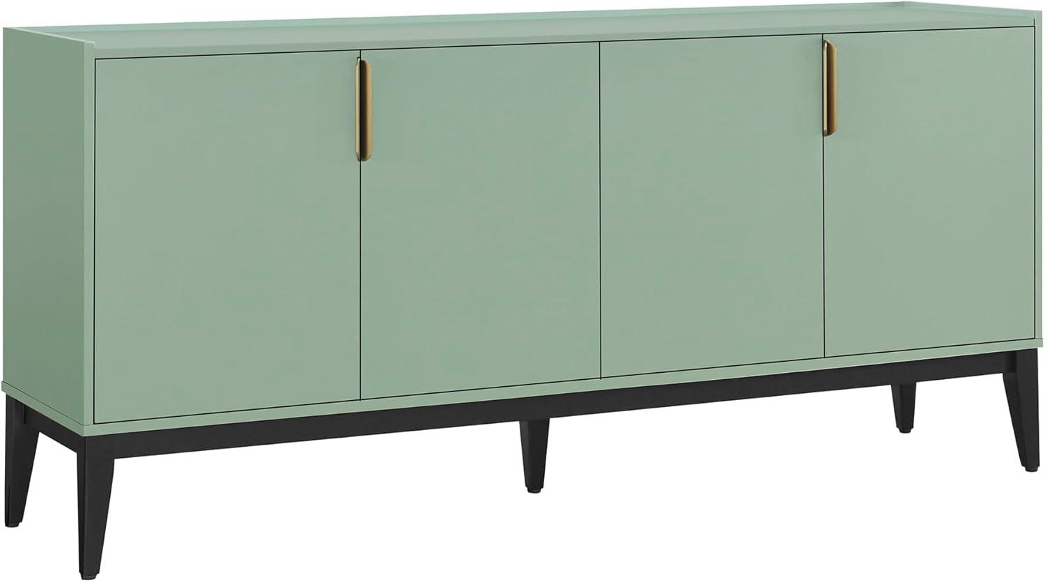 Green MDF and Wood 63-Inch Sideboard Cabinet with Gold Accents