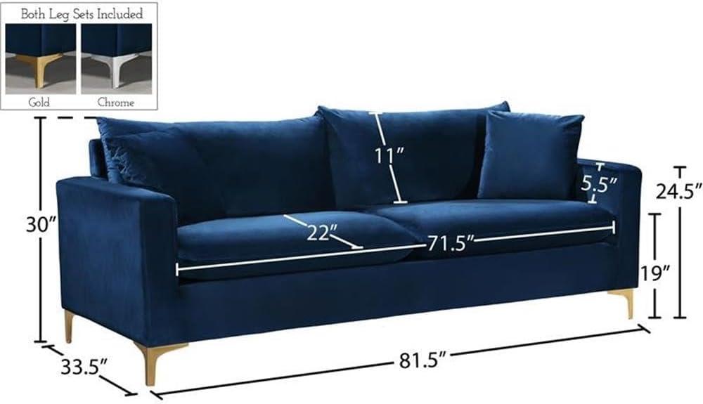 Meridian Furniture Naomi Contemporary Velvet Sofa in Navy