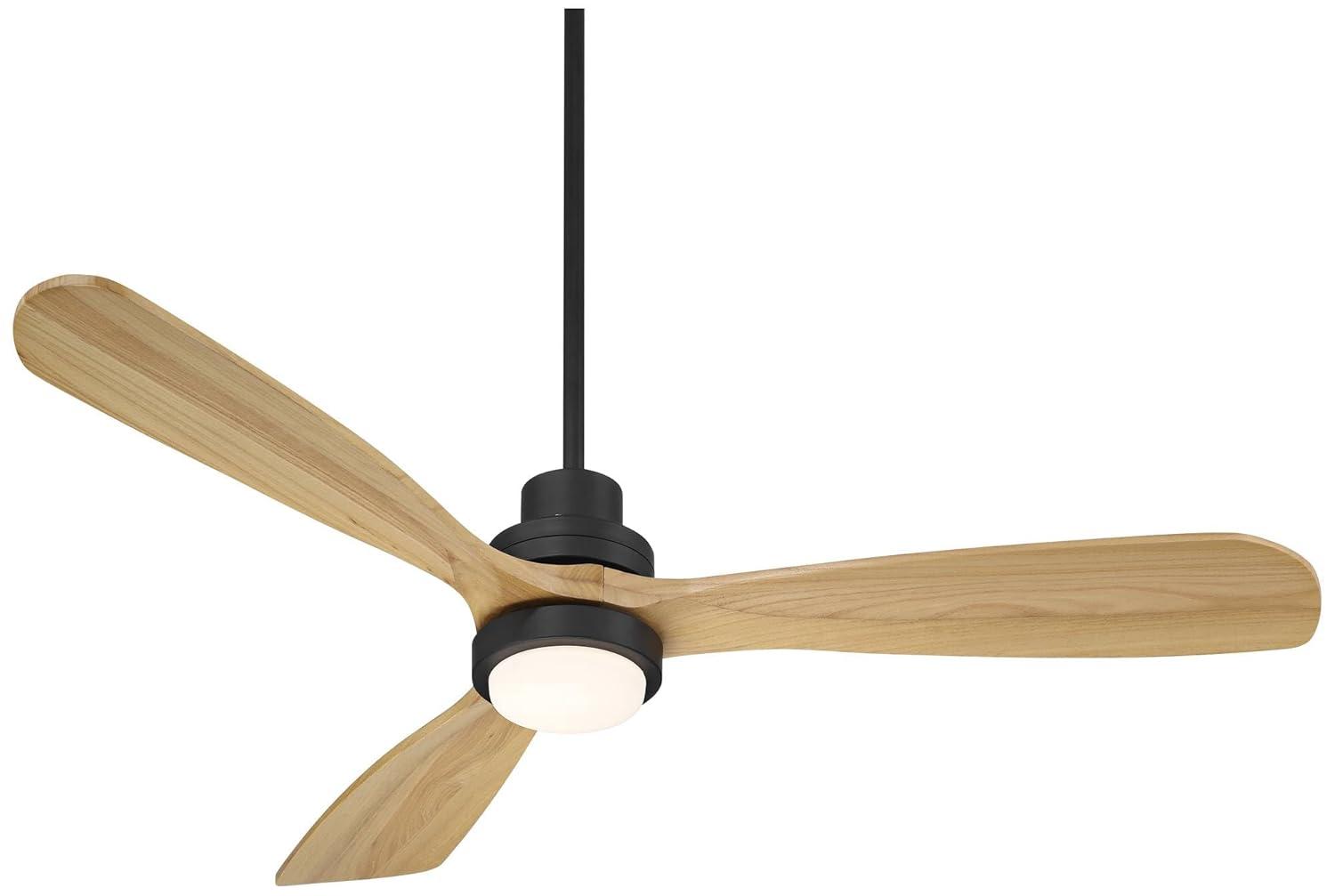 Casa Vieja 52" Delta Modern Indoor Outdoor Ceiling Fan 3 Blade CCT LED Light Remote Control Matte Black Finish Wood Blades Bedroom Patio DC Motor