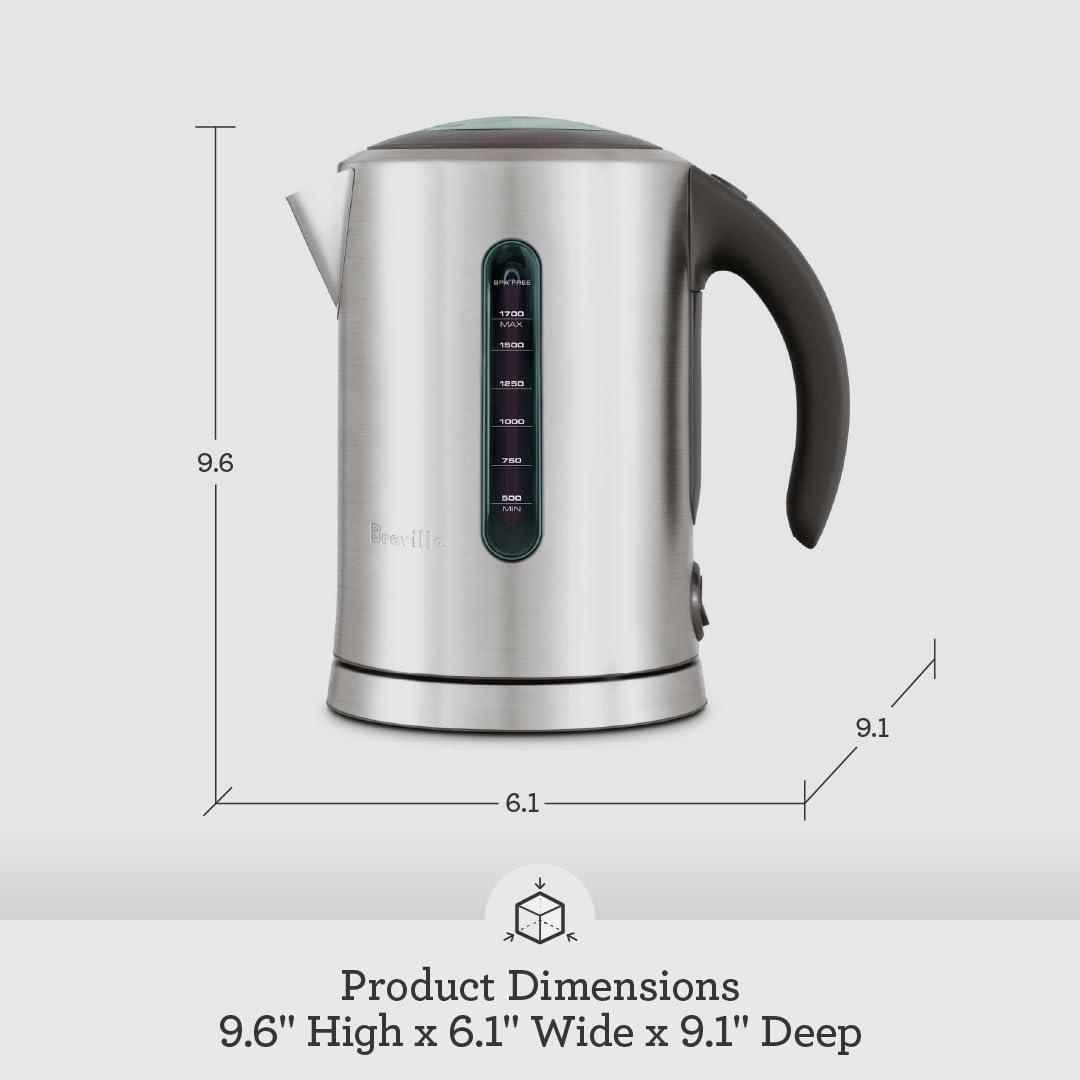 Breville 57oz Soft Top Pure Kettle Brushed Stainless Steel: Electric Water Boiler, BPA-Free, Automatic Shut-Off, 1.7L Capacity