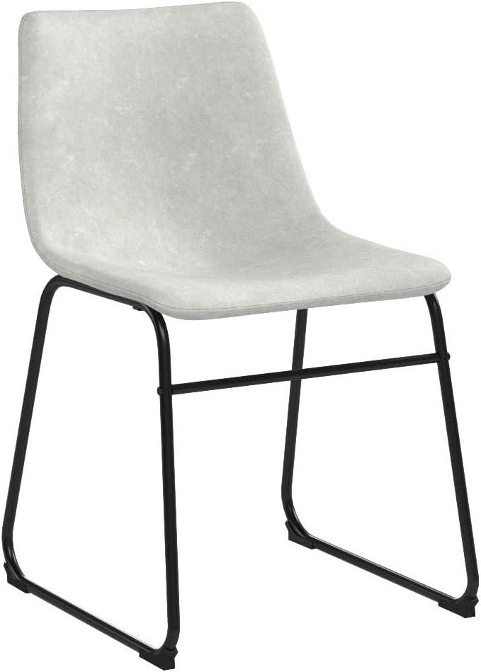ONKER  Douglas Urban Industrial Faux Leather Armless Dining Chairs, Set of 2, Grey