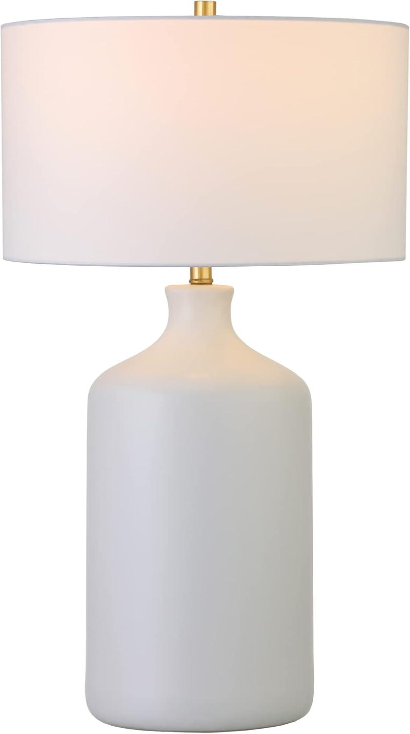 Evelyn&Zoe Sloane 29" Transitional Ceramic Table Lamp with White Drum Fabric Shade