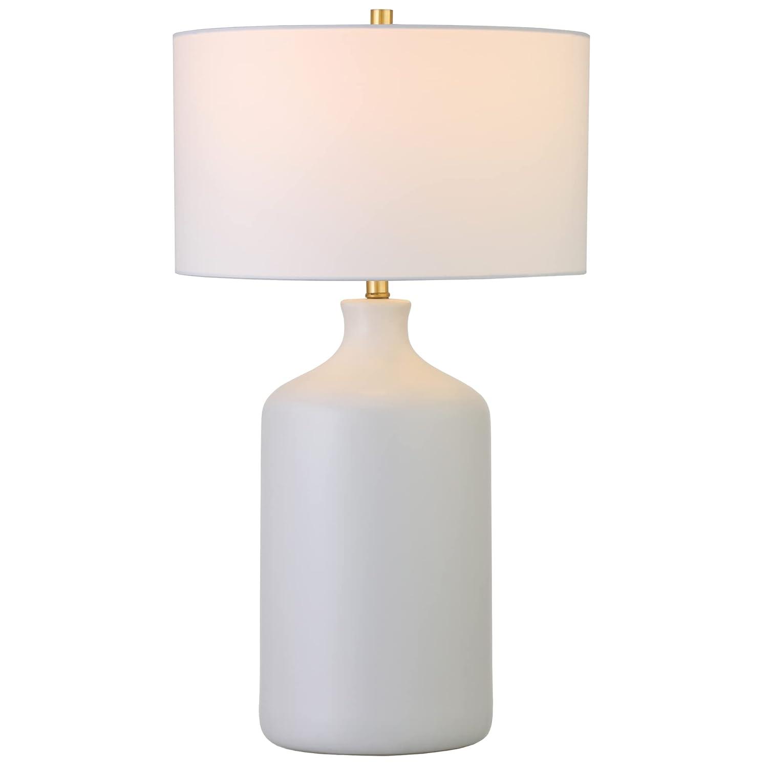 Evelyn&Zoe Sloane 29" Transitional Ceramic Table Lamp with White Drum Fabric Shade