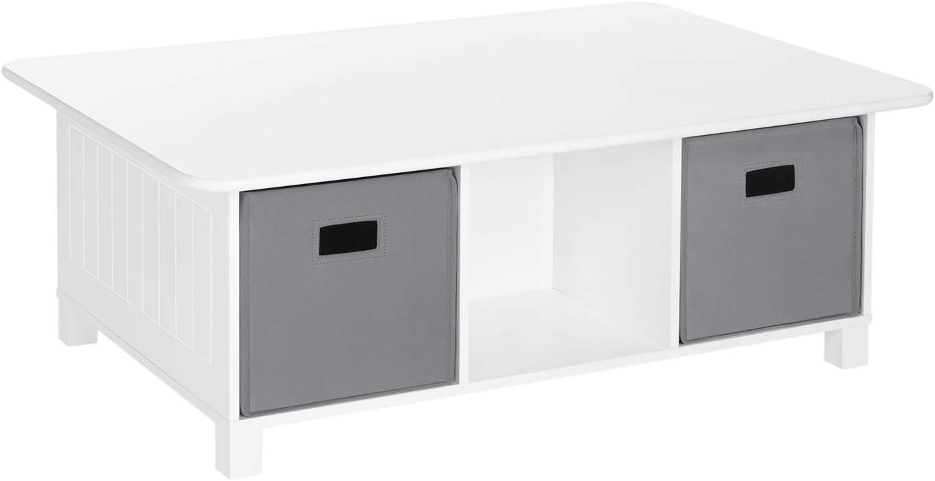 RiverRidge Home RiverRidge Kids Desk, Activity and Play Table with 6 Storage Cubbies - White with 2 Fabric Bins