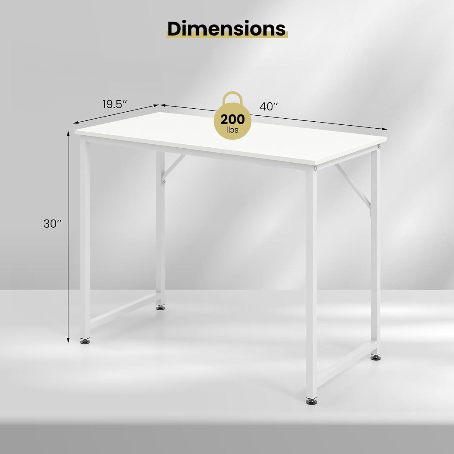 40-Inch White Wood Computer Desk with Metal Frame