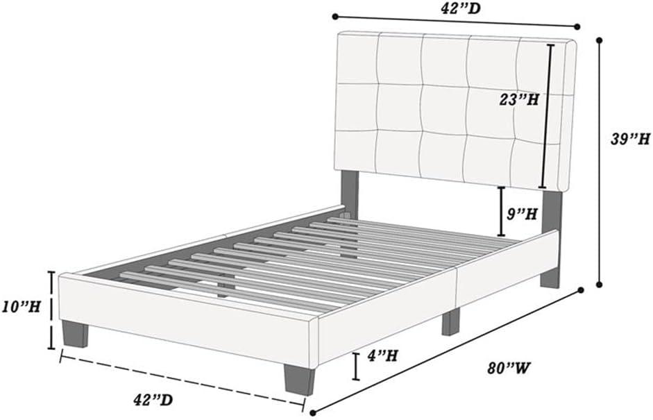 Poundex Furniture Twin Faux Leather Bed Frame with Slats in White