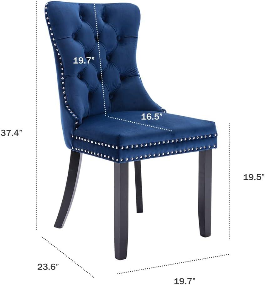 ODUSE-DAILY Velvet Dining Chairs Set of 6, Navy Kitchen & Dining Room Chairs, Tufted Dining Chairs, Fabric Upholstered, Solid Wood, Sillas De Comedor (Blue, 6 Pcs)