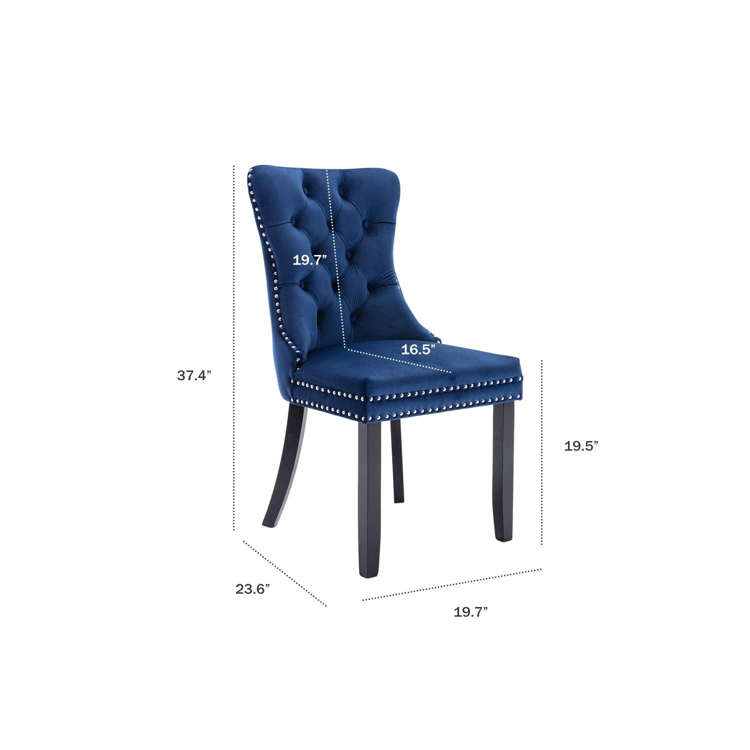 ODUSE-DAILY Velvet Dining Chairs Set of 2, Navy Kitchen & Dining Room Chairs, Tufted Dining Chairs, Fabric Upholstered, Solid Wood, Sillas De Comedor (Blue, 2 Pcs)