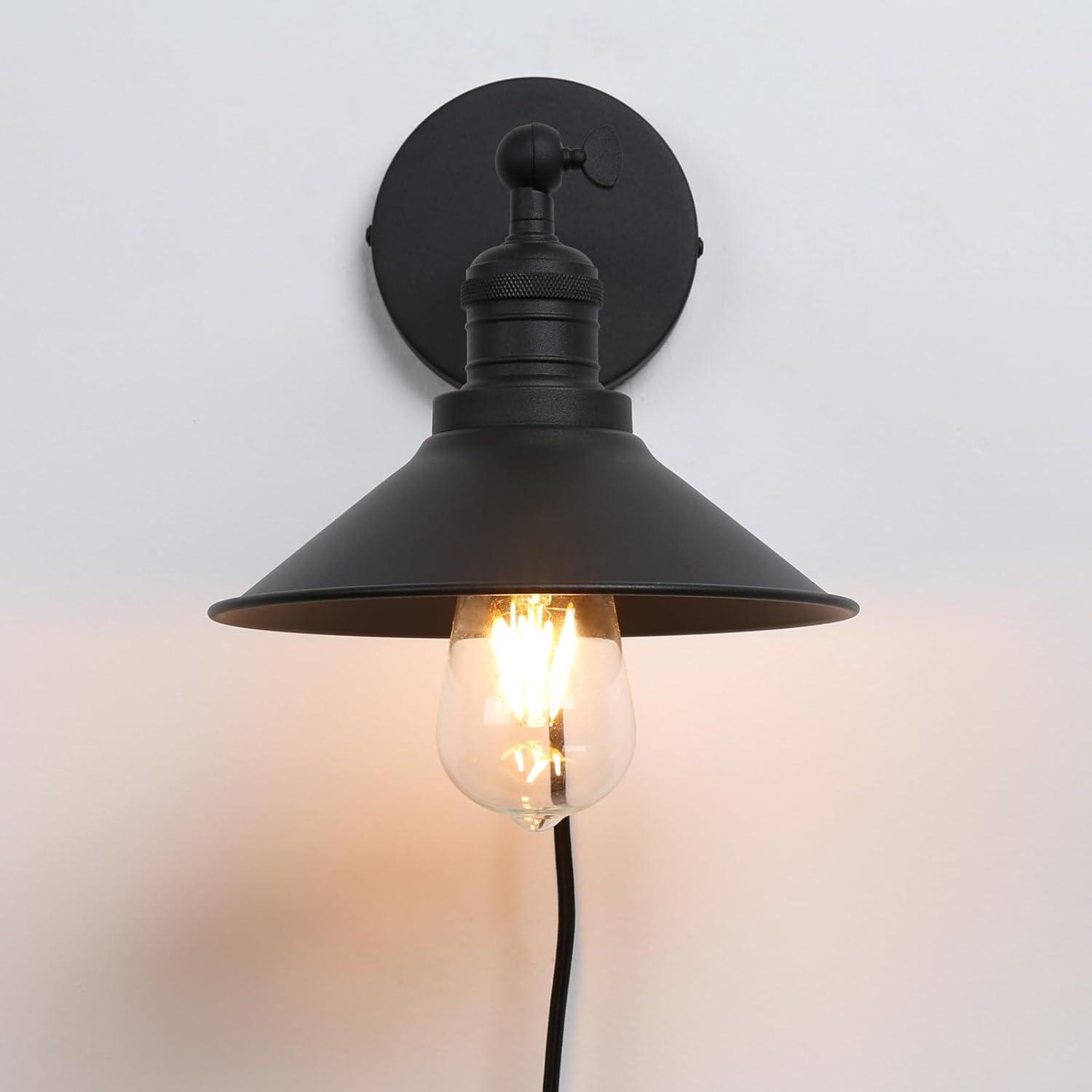 IC INSTANT COACH Dimmable 2-Light LED Black Matte Plug-in Wall Sconces (2 Count)