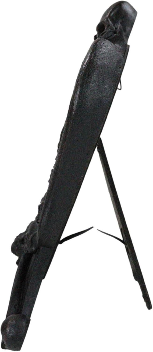 Gothic Black Resin Mirror with Skulls, Roses, and Bats