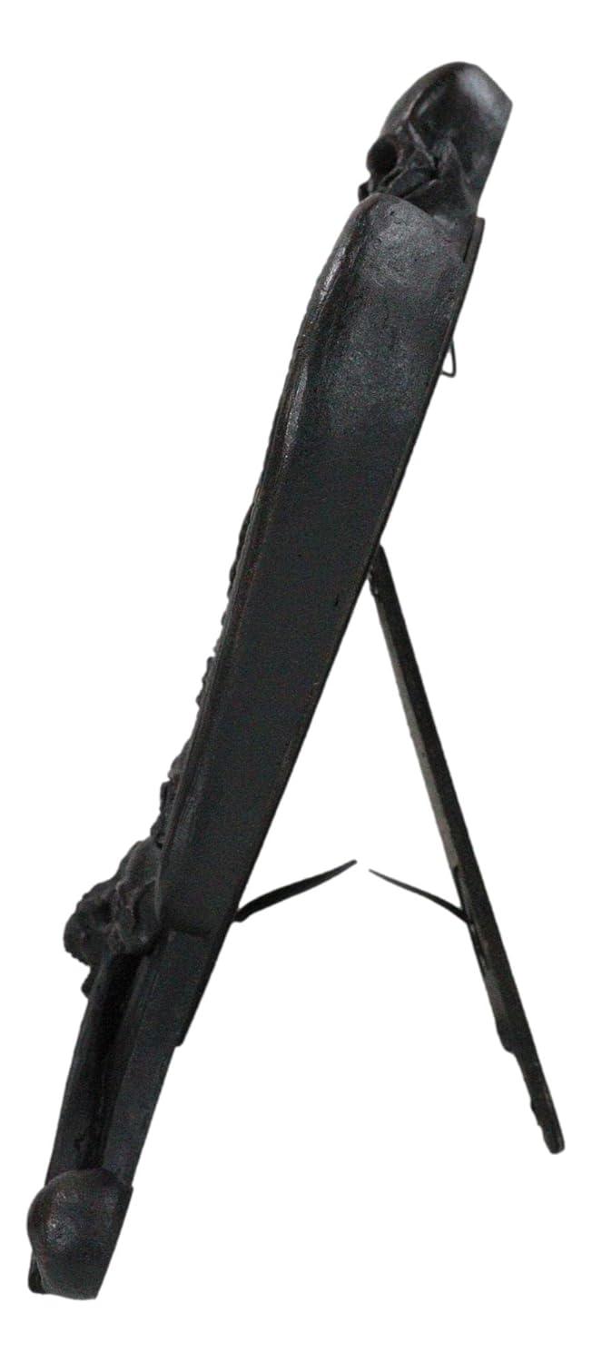 Gothic Black Resin Mirror with Skulls, Roses, and Bats