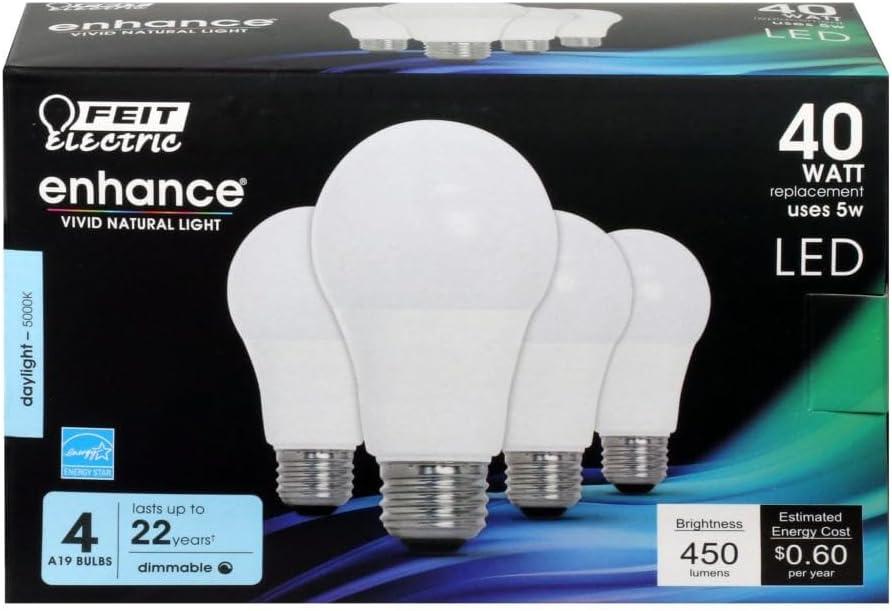 Feit Electric Enhance A19 E26 (Medium) LED Bulb Daylight 40 Watt Equivalence 4 pk