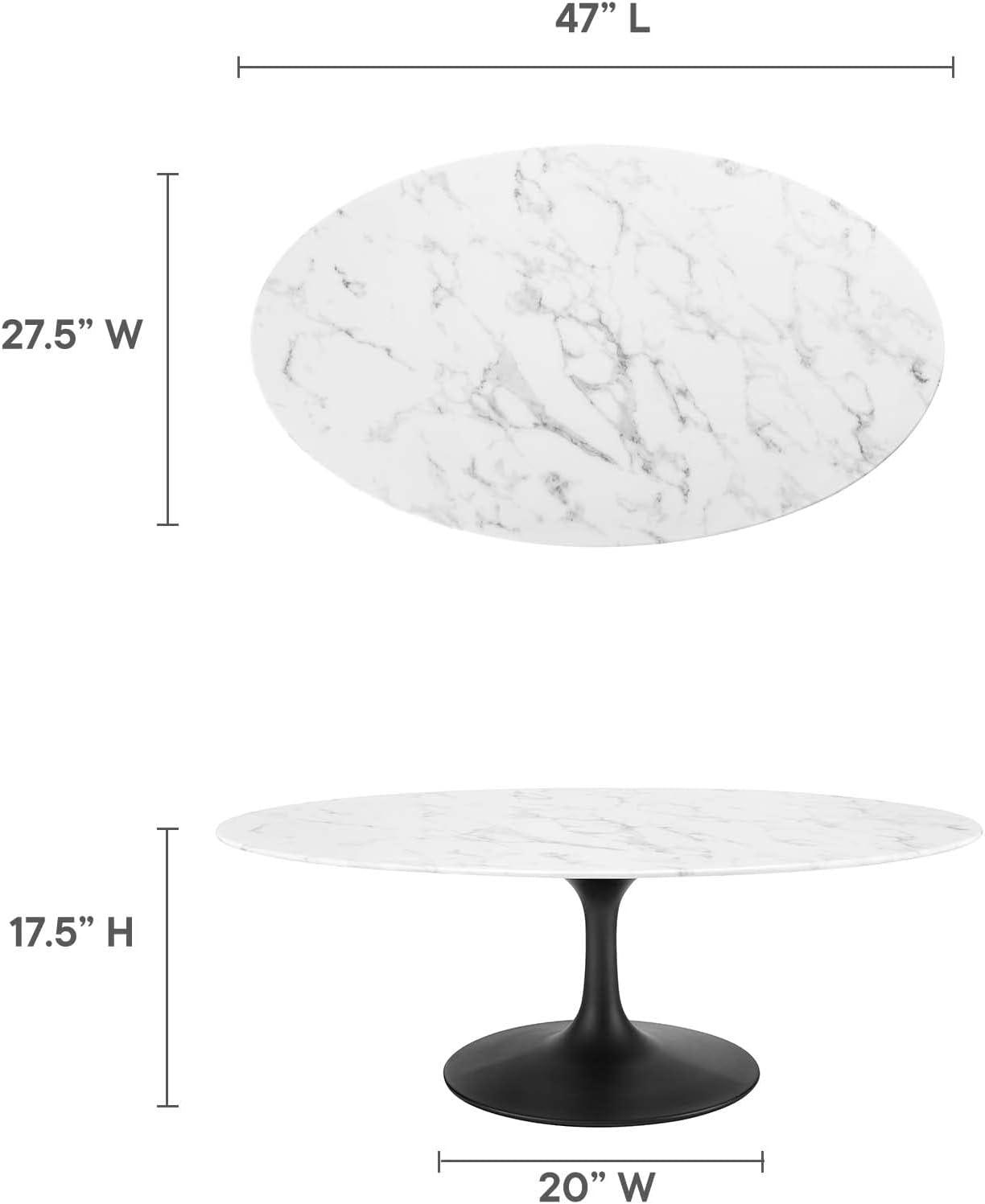 Modway Lippa 48" Oval Artificial Marble Coffee Table in Black White