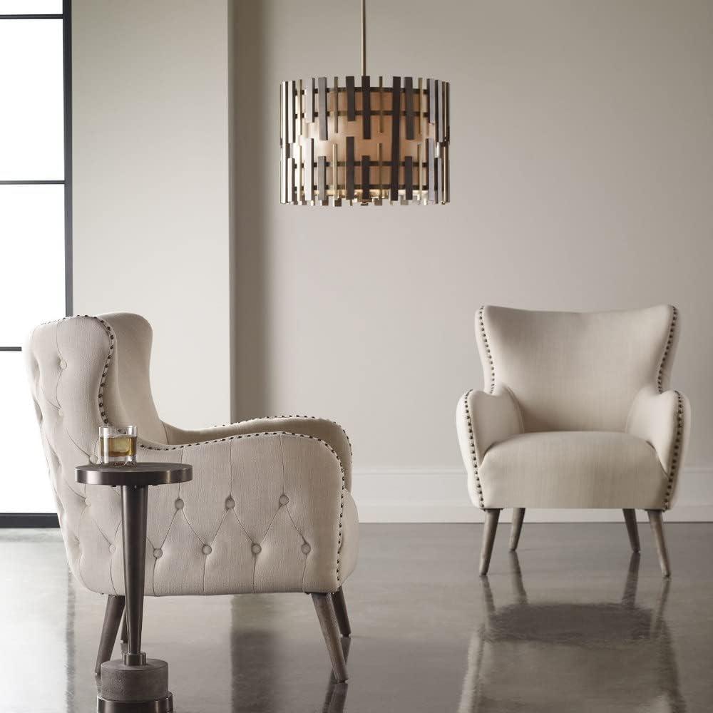 Kalizma Antique Brass 4-Light Drum Pendant with Cream Linen Shade
