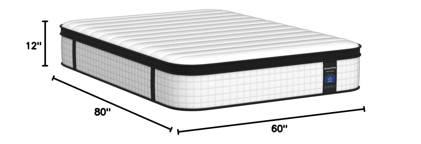 Inofia Queen Mattress, 12 Inch Hybrid Innerspring Double Mattress Cool Bed with Breathable Soft Knitted Fabric Cover, 101 Nights Trial
