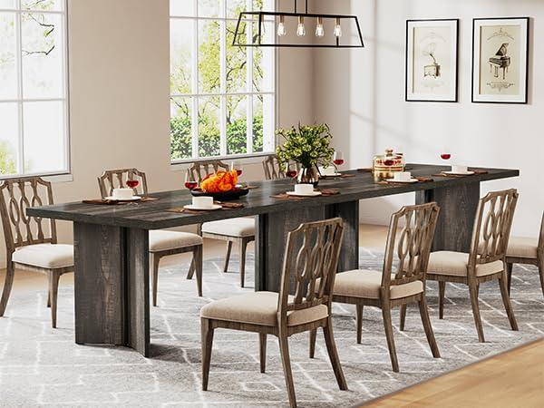 Tribesigns Dining Room Table for 4-6, 63" Farmhouse Wood Kitchen Table for Kitchen, Dark Brown