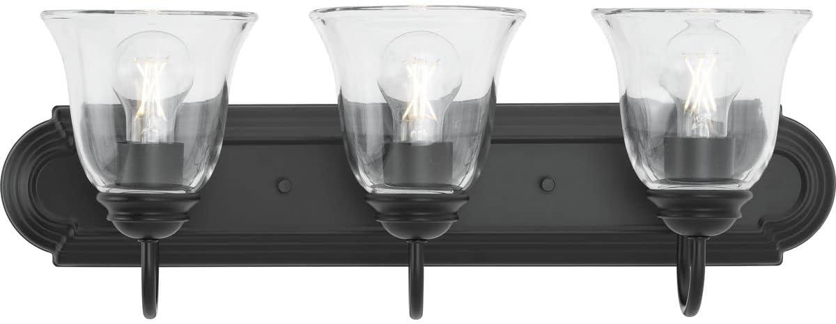 Progress Lighting, Calhoun Collection, 3-Light Vanity Light, Matte Black, Clear Glass, Material: Steel