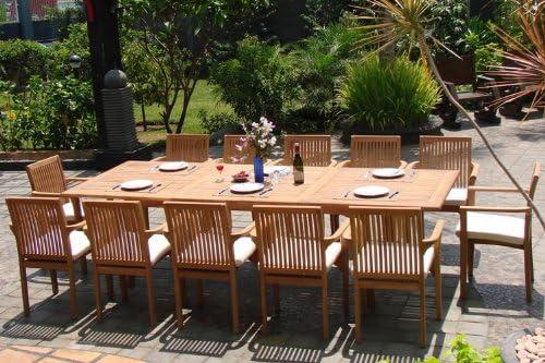 Wholesale Teak 13-Piece Patio Dining Set, Table & Lua Stacking Chairs Grade-A Teak