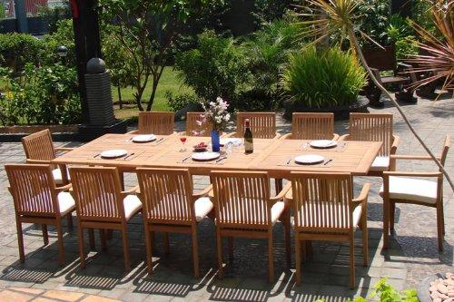 Wholesale Teak 13-Piece Patio Dining Set, Table & Lua Stacking Chairs Grade-A Teak