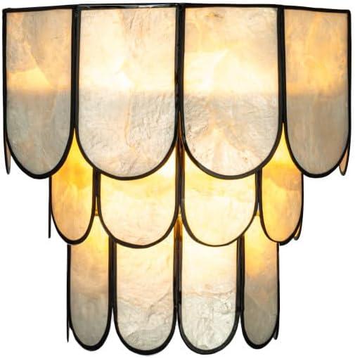 Storied Home 4-Tier Capiz and Metal Wall Sconce: ETL & UL Listed, 1-Way On Off, No Battery Required