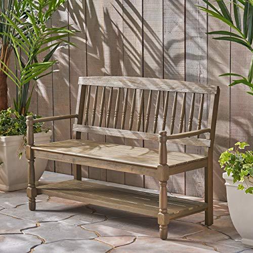 Cody Classic Gray Acacia Wood Outdoor Bench with Storage Shelf