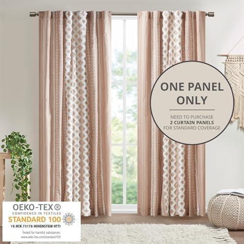 INK+IVY Imani Cotton Printed Curtain Panel with Chenille Stripe and Lining, Blush, 50x84"