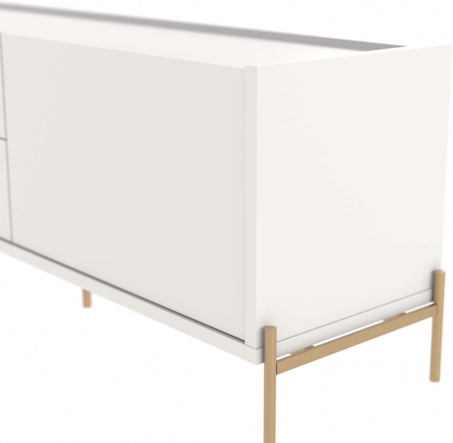 Off-White Modern TV Stand with Gold Steel Legs and Drawers