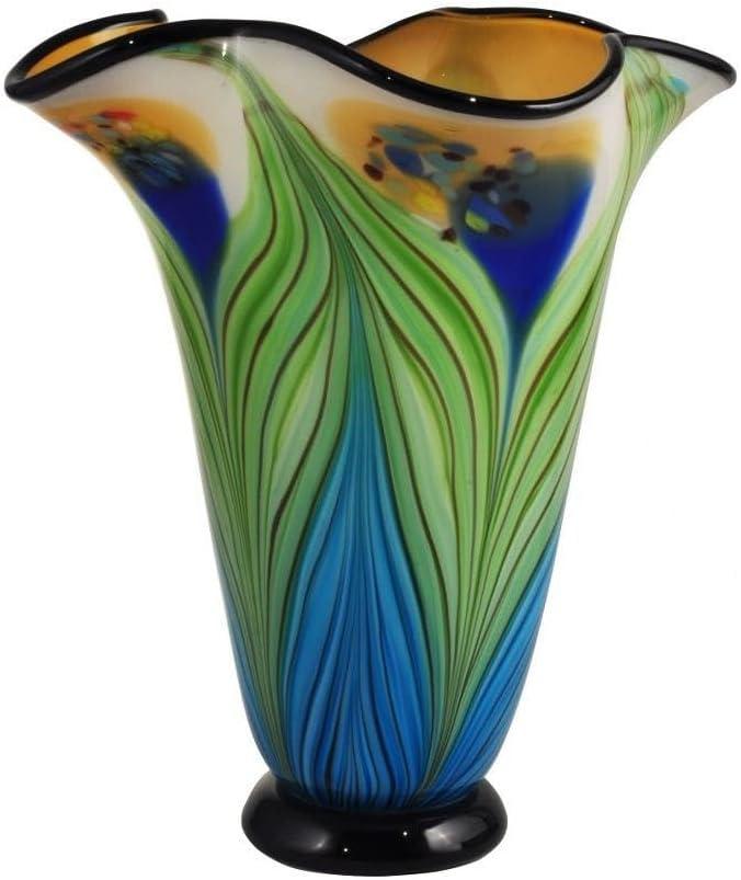 Kalima Hand Blown Glass Vase with Abstract Leaf Pattern