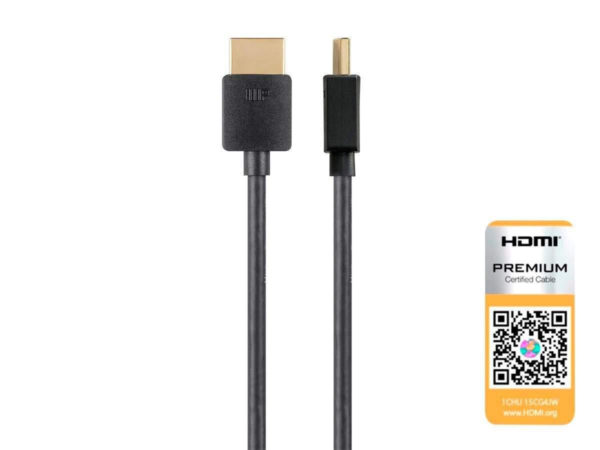 Monoprice HDMI Cable - 1 Feet - Black| Certified Premium, 4K@60Hz, HDR, 18Gbps, 36AWG, YUV, 4:4:4, Compatible with UHD TV and More - Ultra Slim Series