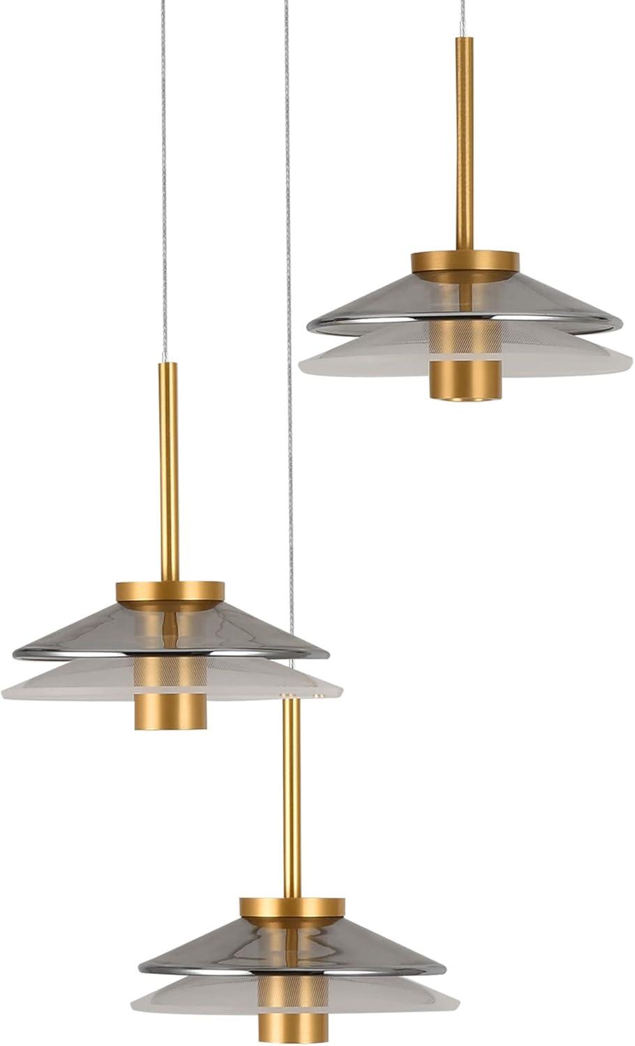 Verona Adjustable Height 16" Gold & Black LED Pendant with Glass Shades