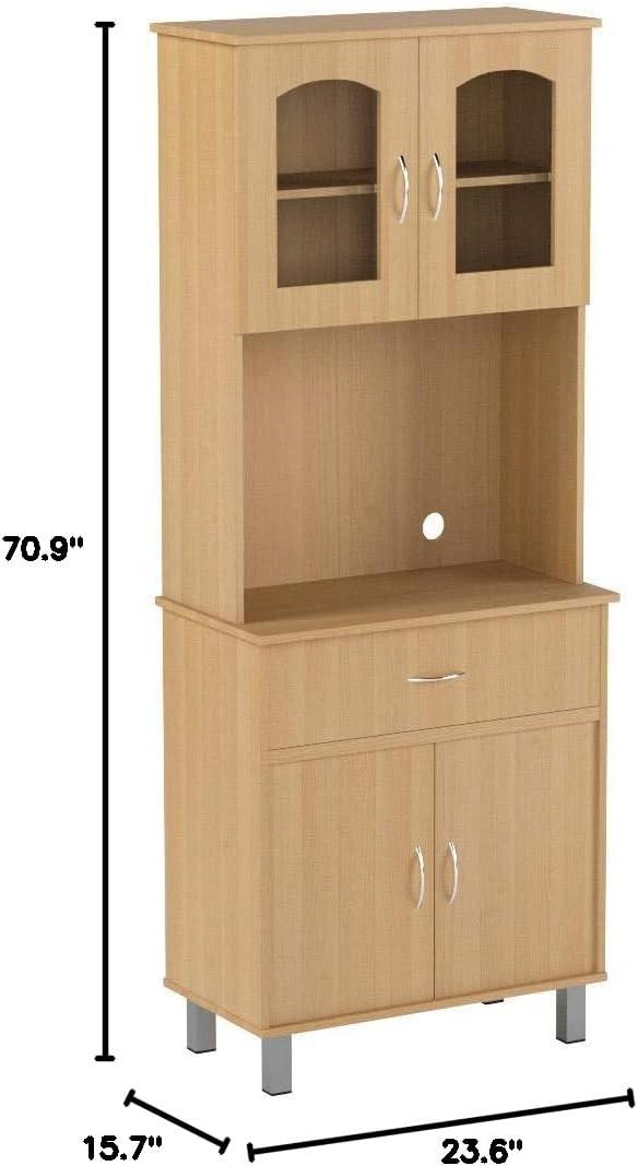 HODEDAH IMPORT Long Standing Kitchen Cabinet with Top & Bottom Enclosed Cabinet Space, One Drawer, Large Open Space for Microwave, White