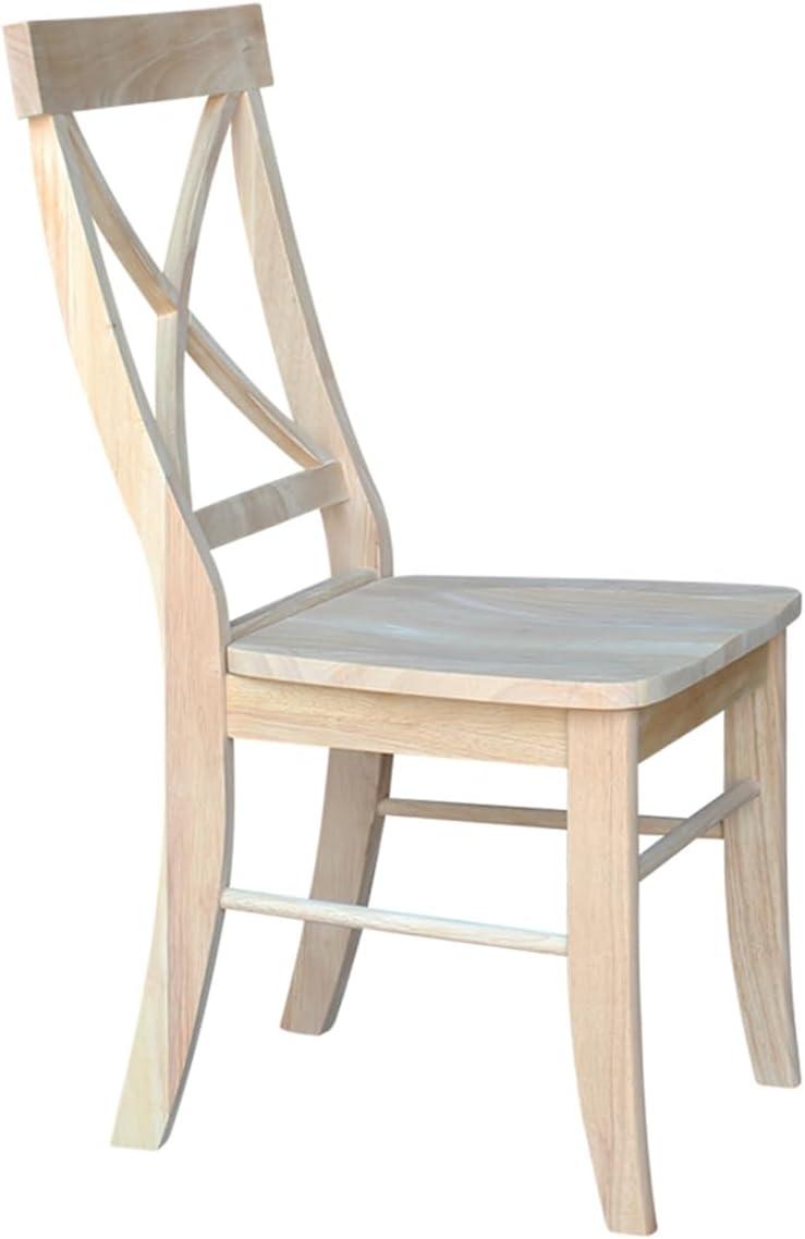 Set of 2 White Cross Back Solid Wood Dining Chairs