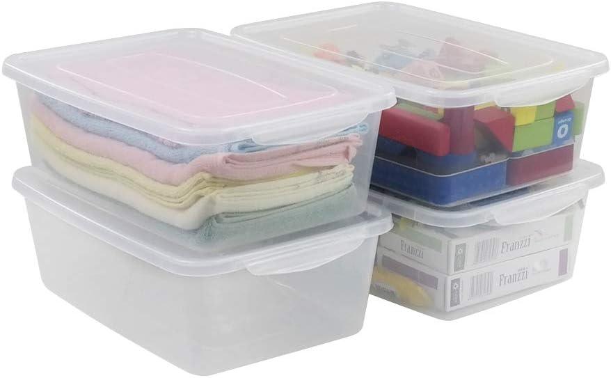 Clear Plastic Stackable Latching Storage Boxes with Lids, 14 Quarts, Set of 4