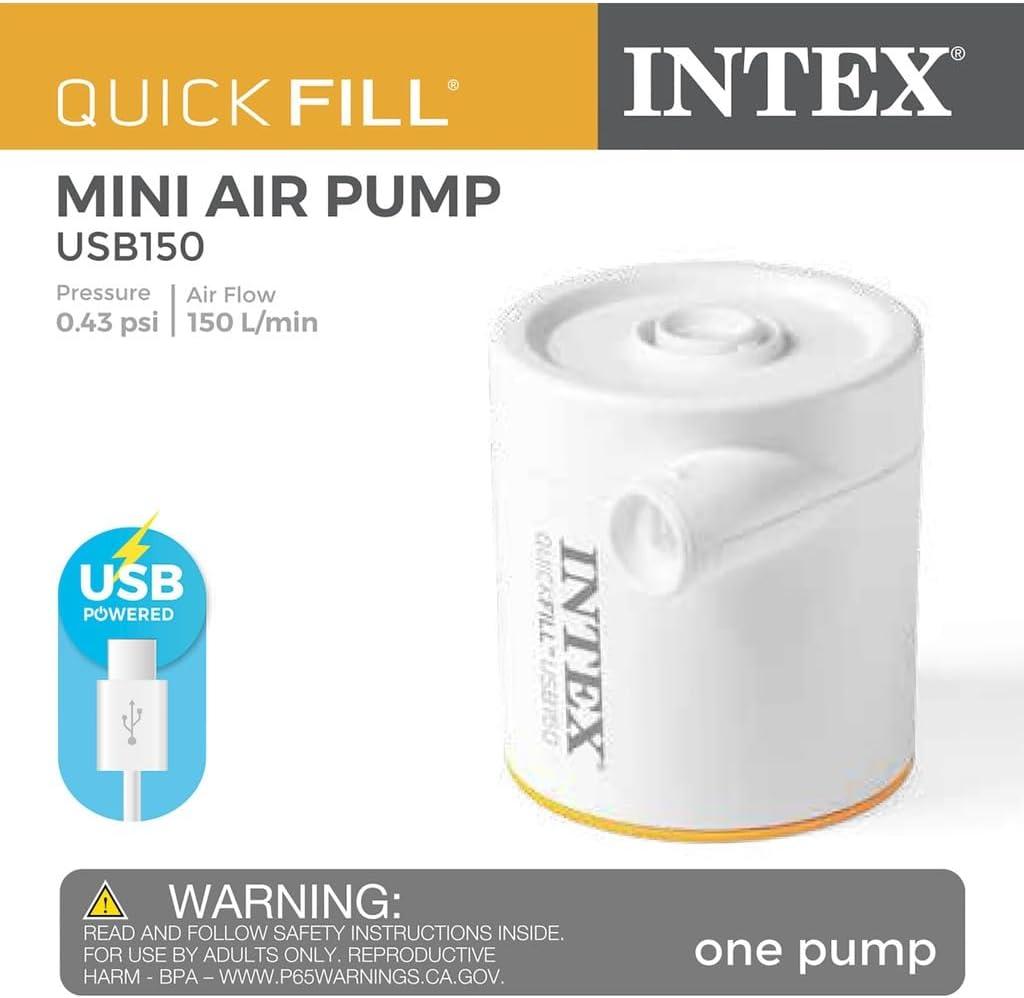 Intex: Quick-Fill Electric Air Pump - USB150 - Inflate Mattress-Floats, 2 Interconnecting Nozzles, 8.5' USB-C Power Cord, 150 L/Min, 0.43 psi, 66616E