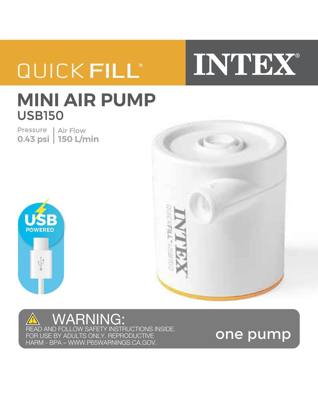 Intex: Quick-Fill Electric Air Pump - USB150 - Inflate Mattress-Floats, 2 Interconnecting Nozzles, 8.5' USB-C Power Cord, 150 L/Min, 0.43 psi, 66616E