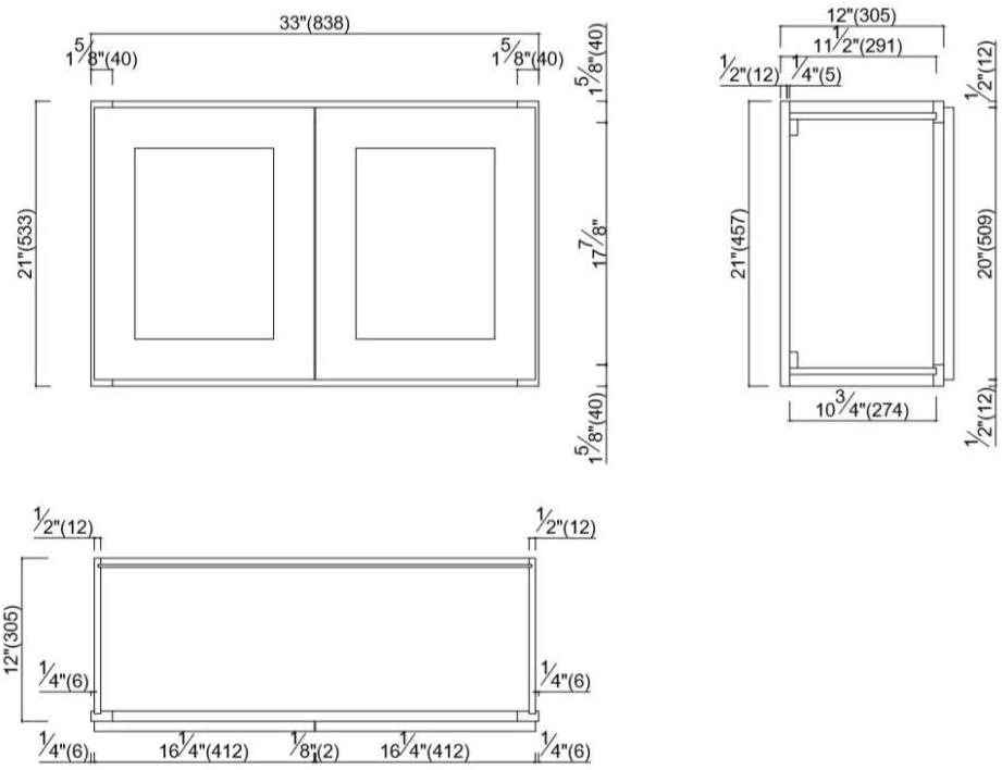 Brookings Shaker Unassembled Bridge Wall Kitchen Cabinet W3321, 33 W x 12 D x 21 H, Brown, Solid Wood, Design House, 543231