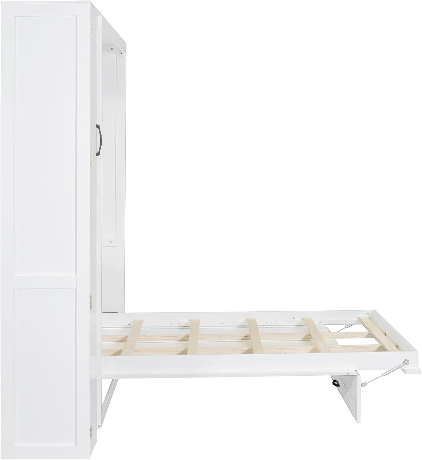 P PURLOVE Murphy Bed Full, Wood Wall Bed with Shelves, Wardrobe and LED Lights, No Box Spring Needed (Gray)