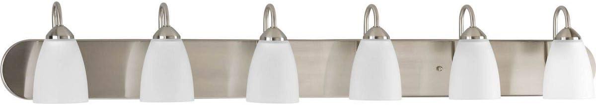 Progress Lighting Gather 6-Light Bath Bracket, Brushed Nickel, Etched Glass Shades